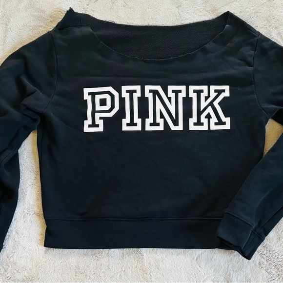 PINK Victoria's Secret Sweaters - VS PINK Logo Off The Shoulder Sweatshirt
